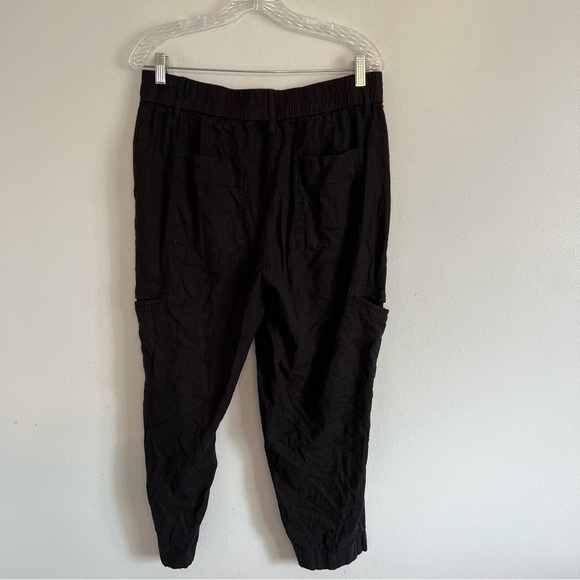 Rachel Zoe Pull On Cropped Pants Linen Blend Sz 12 Black Utility Boho casual - Picture 10 of 11